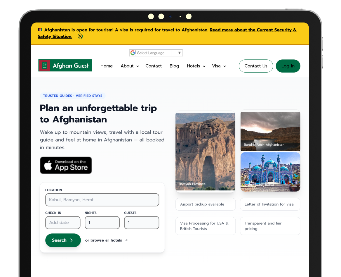 Afghan Guest Travel Agency website design preview