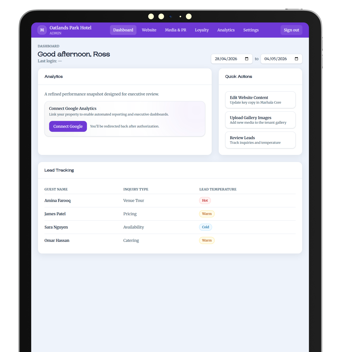Leads dashboard and CRM interface preview